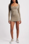 Bdg Urban Outfitters Edison Long Sleeve Sweater Minidress In Khaki