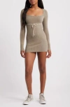 Bdg Urban Outfitters Edison Long Sleeve Sweater Minidress In Khaki
