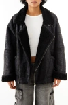Bdg Urban Outfitters Ella Faux Shearling Lined Faux Leather Aviator Jacket In Black