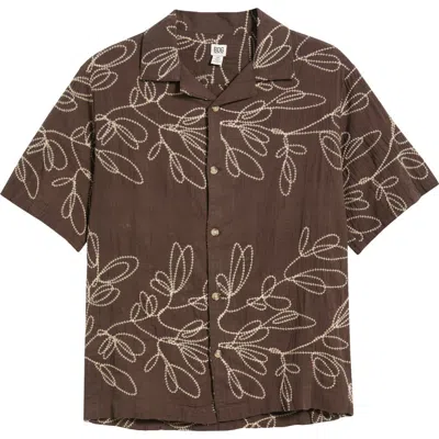 Bdg Urban Outfitters Embroidered Cotton Seersucker Camp Shirt In Brown