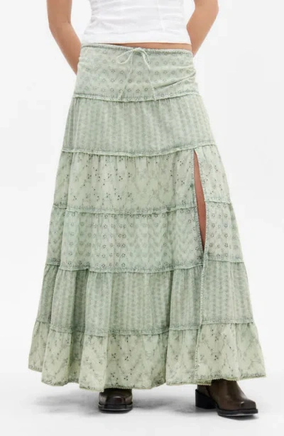 Bdg Urban Outfitters Embroidered Eyelet Tiered Cotton Maxi Skirt