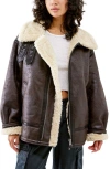 Bdg Urban Outfitters Faux Leather Longline Aviator Jacket In Chocolate