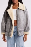 Bdg Urban Outfitters Faux Leather Longline Aviator Jacket In Grey