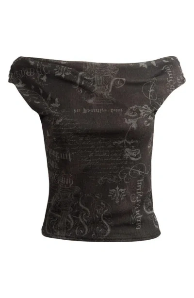 Bdg Urban Outfitters Fia Print Off The Shoulder Top In Black