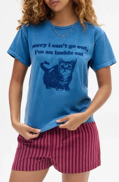 Bdg Urban Outfitters Inside Cat Cotton Graphic T-shirt In Blue