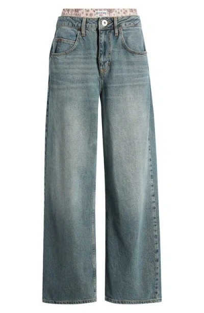 Bdg Urban Outfitters Jaya Bandana Boxer Wide Leg Jeans In Smokey Blue
