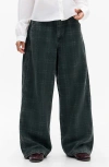 Bdg Urban Outfitters Jaya Check Low Rise Wide Leg Jeans In Green