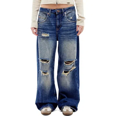 Bdg Urban Outfitters Jaya Distressed Low Rise Wide Leg Jeans In Blue