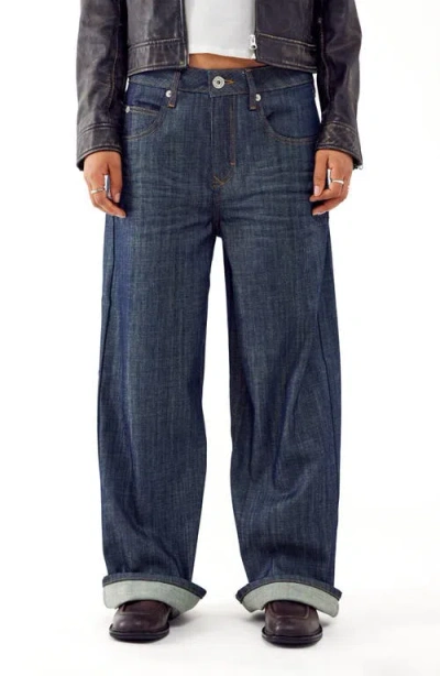 Bdg Urban Outfitters Jaya Low Rise Wide Leg Jeans In Raw Denim