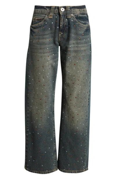 Bdg Urban Outfitters Kayla Studded Low Rise Wide Leg Jeans In Blue