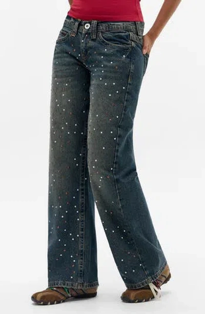 Bdg Urban Outfitters Kayla Studded Low Rise Wide Leg Jeans In Blue