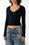 Bdg Urban Outfitters Knockout Long Sleeve Tie Front Crop Top In Black