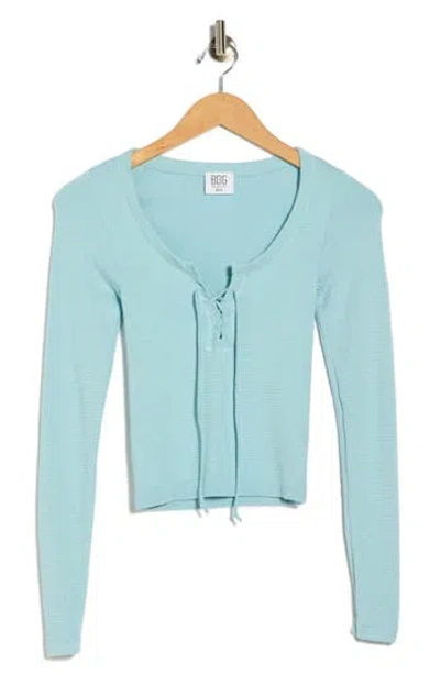 Bdg Urban Outfitters Knockout Long Sleeve Tie Front Crop Top In Blue