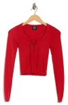 Bdg Urban Outfitters Knockout Long Sleeve Tie Front Crop Top In Red