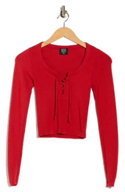 Bdg Urban Outfitters Knockout Long Sleeve Tie Front Crop Top In Red