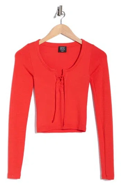 Bdg Urban Outfitters Knockout Long Sleeve Tie Front Crop Top In Red