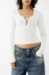 Bdg Urban Outfitters Knockout Long Sleeve Tie Front Crop Top In White