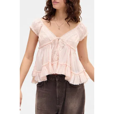 Bdg Urban Outfitters Lace Trim Babydoll Top In Pink