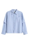 Bdg Urban Outfitters Layered Stripe Cotton Button-up Shirt In Blue
