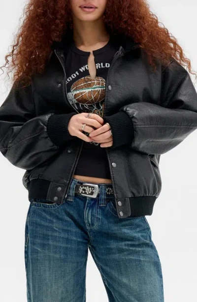 Bdg Urban Outfitters Leon Faux Leather Bomber Jacket In Black