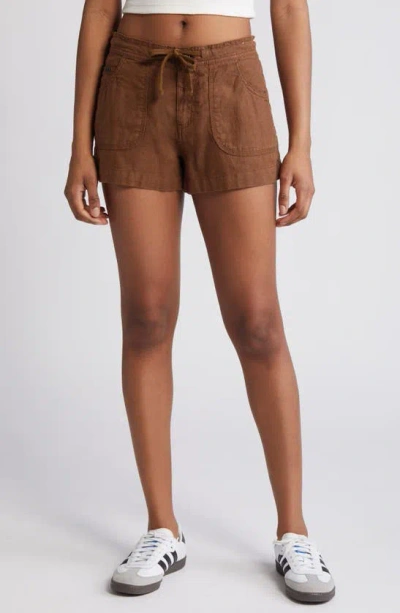 Bdg Urban Outfitters Linen Drawstring Shorts In Chocolate