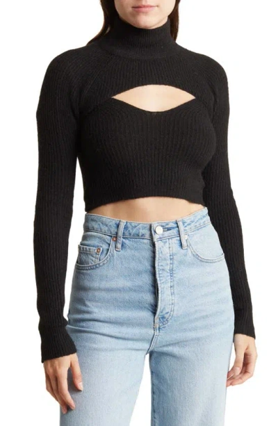 Bdg Urban Outfitters Mock Neck Cutout Cropped Sweater In Black