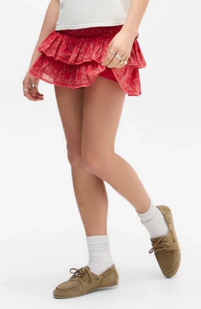 Bdg Urban Outfitters Monica Bandana Print Tiered Cotton Skort In Red