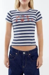Bdg Urban Outfitters Nyc 1990 Appliqué Stripe Cotton Graphic T-shirt In Navy/white