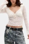 Bdg Urban Outfitters Olivia Lace Long Sleeve Top In White