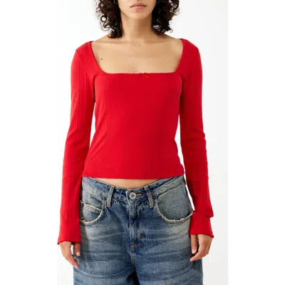 Bdg Urban Outfitters Olivia Picot Trim Rib Top In Red