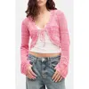 Bdg Urban Outfitters Open Stitch Tie Front Cardigan In Pink