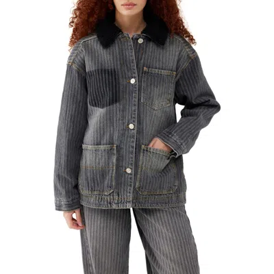 Bdg Urban Outfitters Oversize Herringbone Stripe Denim Jacket In Grey