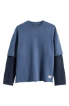 Bdg Urban Outfitters Oversize Layered Sleeve Cotton Crewneck Sweatshirt In Blue