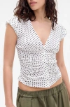 Bdg Urban Outfitters Penny Ruched Polka Dot Top In White