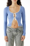 Bdg Urban Outfitters Pointelle Tie Front Cardigan In Blue