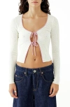 Bdg Urban Outfitters Pointelle Tie Front Cardigan In Cream