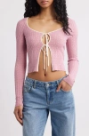 Bdg Urban Outfitters Pointelle Tie Front Cardigan In Pink