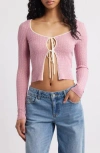 Bdg Urban Outfitters Pointelle Tie Front Cardigan In Pink