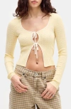 Bdg Urban Outfitters Pointelle Tie Front Cardigan In Yellow