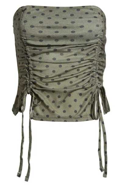 Bdg Urban Outfitters Polka Dot Double Ruched Bandeau Top In Green