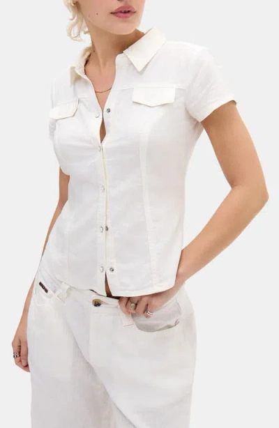 Bdg Urban Outfitters Polly Linen Blend Button-up Top In White