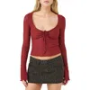 Bdg Urban Outfitters Quinn Tie Front Lace Top In Burgundy