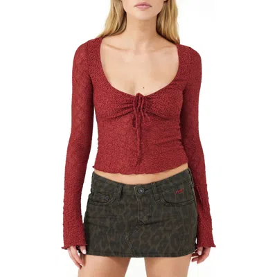 Bdg Urban Outfitters Quinn Tie Front Lace Top In Burgundy