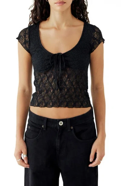 Bdg Urban Outfitters Quinn Tie Front Lace Top In Charcoal