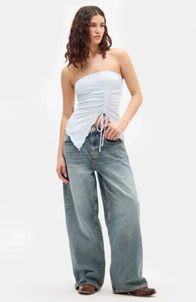 Bdg Urban Outfitters Rem Asymmetric Drawstring Ruched Strapless Top In Blue