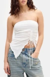 Bdg Urban Outfitters Rem Asymmetric Drawstring Ruched Strapless Top In White