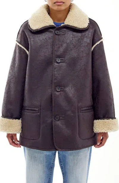 Bdg Urban Outfitters Reversible Faux Shearling Coat In Choc