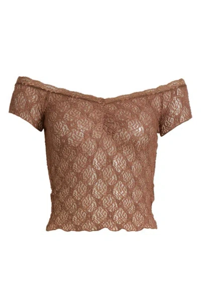 Bdg Urban Outfitters Rhia Lace Cold Shoulder Top In Chocolate