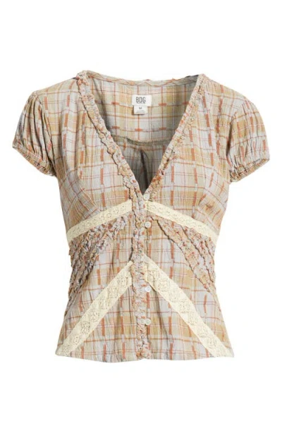Bdg Urban Outfitters Robyn Plaid Ruffle & Lace Trim Button-up Top In Multi