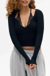 Bdg Urban Outfitters Seeing Double Layered Look Rib Knit Top In Black
